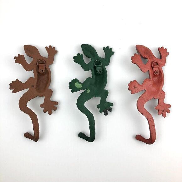 Vintage Cast Iron Lizard Wall Hooks Set of 3 Coat Key Towel Hangers 🦎 - Picture 2 of 4